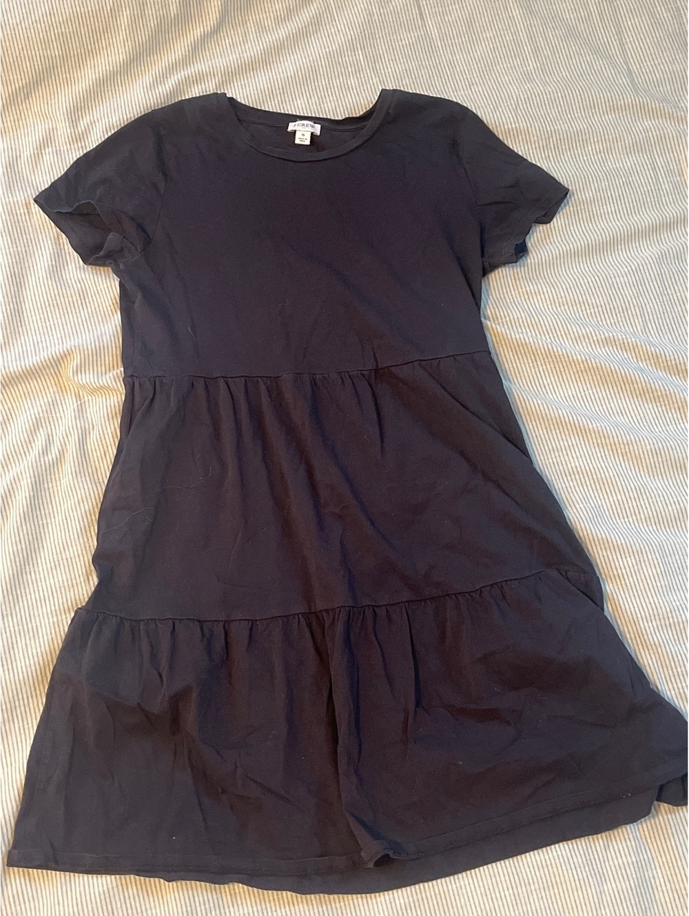 J.Crew Black Cotton Short Sleeve Tiered Dress Size Small
